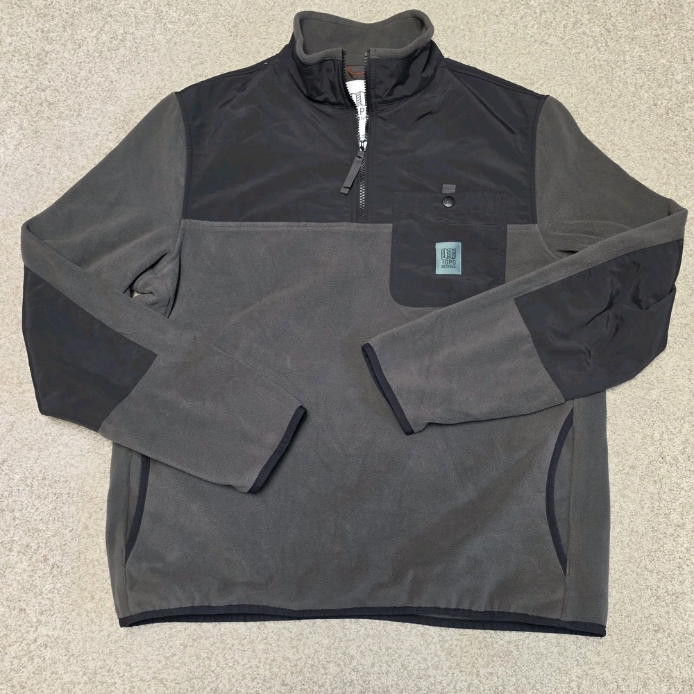 Topo Designs Vista 1/4 Zip Lightweight Fleece Jacket Mens Large Charcoal Black